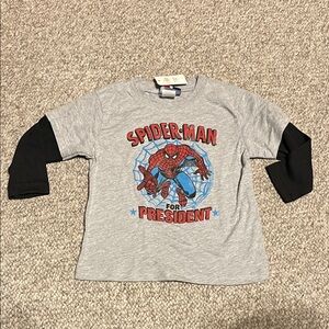 BabyGap Spiderman Graphic Tee with Layered-Look Sleeves - Grey & Black.